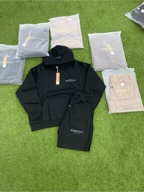 Essentials Black Hoodie & Shorts Lounge Set